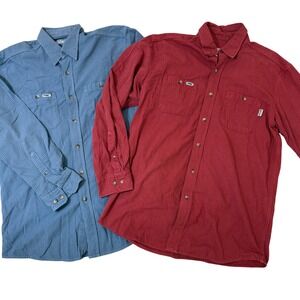 Tyndale FRMC Flame Resistant Shirts Men's L Blue Red Micro Check CAT 2 Lot of 2